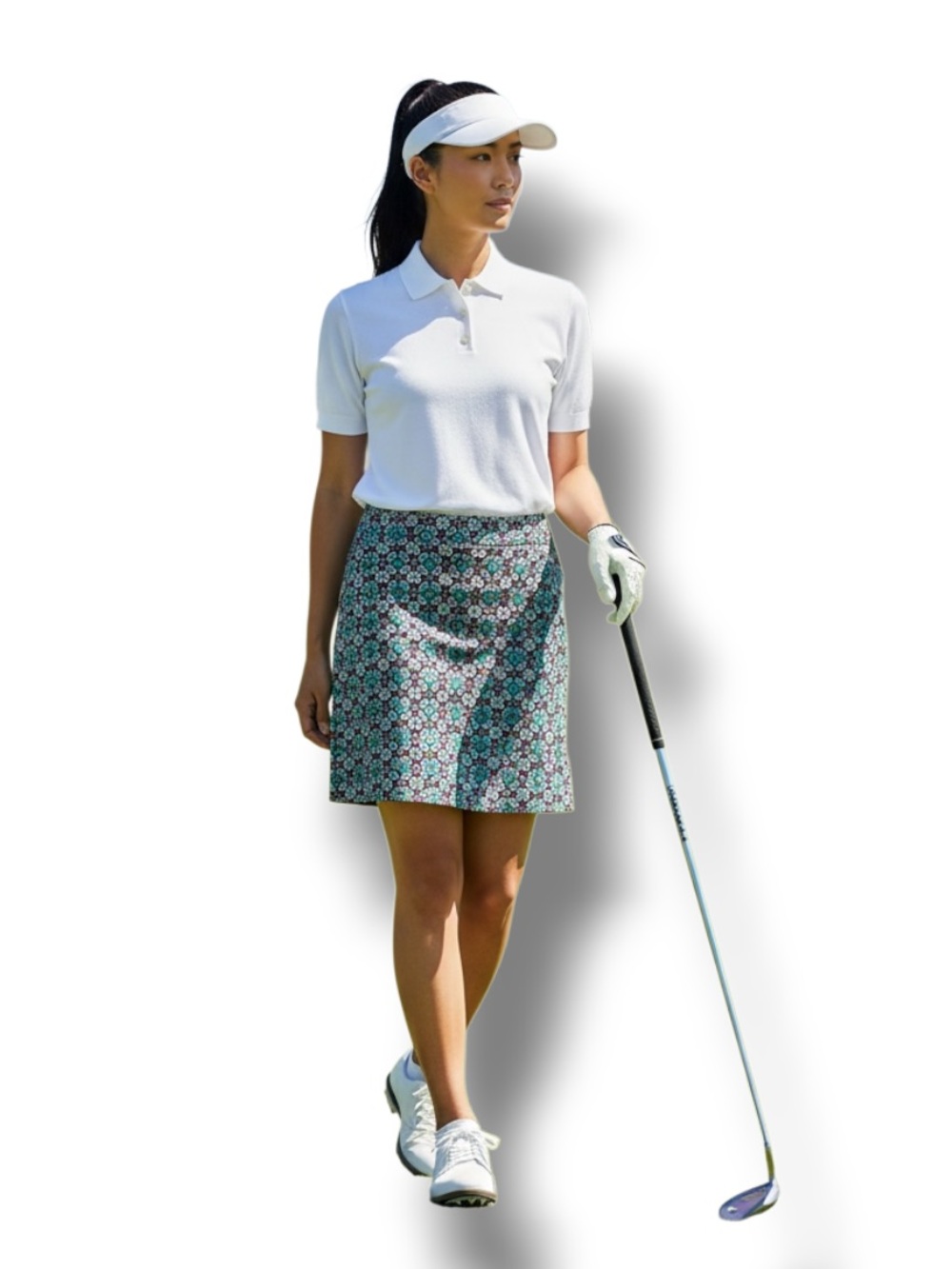 Lady Hagen White Polo with Teal & Pink Floral Golf Skort